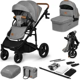 lionelo Mari Tour bis 22kg mit Babywanne verstellbare Rückenlehne Zusammenklappbar 5-Punkt-Gurt Große 360 geländegängige Räder dreifache Dämpfung Verdeck XXL Buggy Baby Stroller