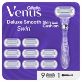 Gillette Venus Deluxe Smooth Swirl Rasierer Damen, Damenrasierer + 9 Rasierklingen mit 5-fach Klinge, Geschenk für Frauen