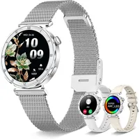 Smartwatch Damen Rund, AMOLED 1,19" Kleine Fitnessuhr mit Telefonfunktion, Schrittzähler, Herzfrequenz SpO2 Schlafmonitoring, 120+ Sportuhr, IP68-Wasserdicht für iOS Android, Silber/Zarte Geschenk