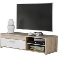 FORTE Paco TV-Unterschrank mit 1 Schublade, Holzwerkstoff, Sonome Eiche, Weiß, 32 x 120 x 42 cm