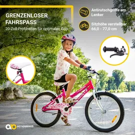 ACTIONBIKES MOTORS Actionbikes Kinderfahrrad Butterfly 20 Zoll Pink, Fahrradständer, Kettenschutz Antirutschgriffe (Weiß/Pink)