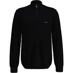 GANT Herren Pique-Strickjacke - COTTON PIQUE ZIP CARDIGAN, Reißverschluss, Baumwolle Schwarz M