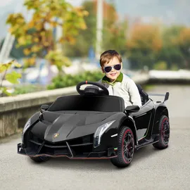 Homcom Kinder Elektroauto 12V Kinderauto mit Anzeige, Fernbedienung, Bluetooth, Lamborghini Veneno Elektrofahrzeuge mit Musikfunktion, für 3-6 Jahre Kinder, 3-7 km/h, Schwarz