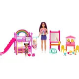 Barbie Skipper erste Jobs - Spielset mit 3 Puppen und 15+ Zubehörteilen für Babysitting-Geschichten, inklusive Staffelei mit Farbwechseleffekt, für Kinder ab 3 Jahren, HND18