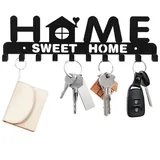 Diwzbyn Schlüsselbrett Schlüsselbrett Home Sweet Home, Schlüsselboard mit 10 Haken, Schlüssel Aufbewahrung, Schlüsselhaken Modern, Schlüsselhalter schwarz