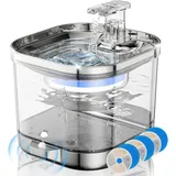 LA CUTE Trinkbrunnen Katzenbrunnen kabellos, Edelstahl Trinkbrunnen Katzen 5000mAh Akku 2 l, ultraleise Pumpe, BPA-freie Materialien, Wasserstandsanzeige