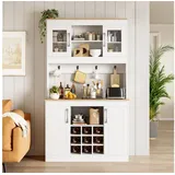 HAUSS SPOLE Highboard mit Weinregal & Hakenleiste,Buffetschrank Küchenschrank Ablagefächern (Küchenbuffet mit Schranktüren aus normalem Glas, für Küche Esszimmer Wohnzimmer), Unter dem Aufsatzschrank mit stabile Haken