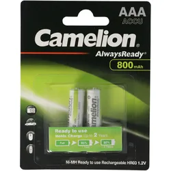 Camelion AAA, Micro LR3, HR03, NiMH Akku mit 800mAh in 2er Blisterverpackung, Always Ready mit geringer Selbstentladung, Ready to Use Akku
