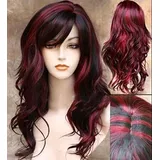 Bestswitch Damenhaarperücke Ombre Synthetische Perücke Schwarz & Rot Mittellange natürliche Wellenförmige Synthetische Fabelhafte Mittellange Perücke Natürlich Wie Echthaar Party