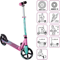 muuwmi Aluminium Scooter 200 mm pink-türkis EINHEITSGRÖSSE