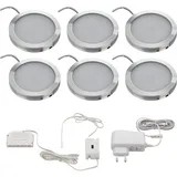 SEBSON LED Unterbauleuchte Küche rund 6er Set, Selbstklebend, berührungslos dimmbar, IR Sensor, warmweiß 2W 130lm, Schrankleuchte inkl. Netzteil und Montagezubehör