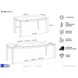 WFL GROUP Elan 160 x 76 x 90 cm ausziehbar braun
