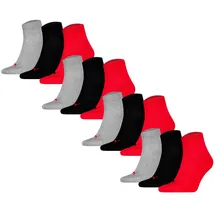 Puma Quartersocken 12er Pack Schwarz/Grau/Rot 39-42