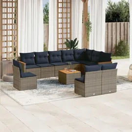 vidaXL Gartensofa-Set 11-tlg. grau Polyrattan