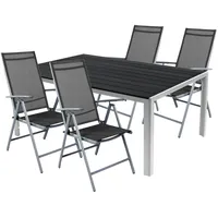 Mojawo 5tlg Alu Gartenmöbel Gartengarnitur Tisch 150x90cm Klappstuhl Textilen