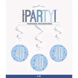 Unique Hängende Wirbel-Geburtstagsdekorationen - 81 cm - Glitzer Blau & Silber 40. Geburtstag - 6er-Packung