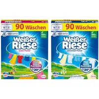 Weißer Riese WEISSER RIESE Pulver-Set 2x 90 Waschladungen (180WL) 1x Color & Universal, Color- & Vollwaschmittel wirkt riesig stark gegen Flecken, Kalt-Aktiv schon ab 20° C, ergiebiges Waschpulver