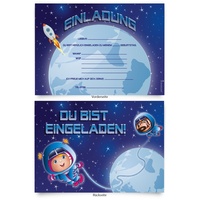 Kartenecke.de Einladungskarten (8 Stück) zum Ausfüllen für Kindergeburtstag - „Astronaut“