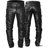 German Wear Lederhose lederjeans bikerjeans Büffelleder seitlich geschnürt Schwarz, Größe:50