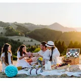eGenuss Picknickkorb für 4 Personen mit Kühlfach, Edelstahlbesteck, Kühlfach, Weingläser und Porzellanteller | GRÜN