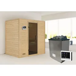 Sauna KARIBU ""Sonja" mit graphitfarbener Tür Ofen 9 KW externe Strg modern", beige (naturbelassen), Saunaofen, externe Steuerung, (ohne Ofen), Saunen