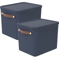 Rotho 2er-Set Aufbewahrungsbox 27l mit Deckel (Blau)