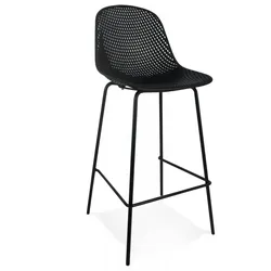 Mittelhoher Perforierter Snackhocker aus Polypropylen | Schwarzer Küchenhocker mit Metallstruktur | Modernes Design | Kadima Design