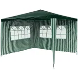 Garten Pavillon 3 x 3 m, wasserdicht, inklusive 2 Seitenwänden mit je 3 Fenstern, Heringe, Abspannseile, Eckverbinder, Material PE-Plane 110 g/m2, Metallgestänge lackiert, Stecksystem, grün-weiß