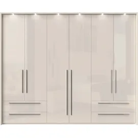 PLACES OF STYLE Drehtürenschrank PLACES OF STYLE "Piano, inklusive Rahmen und Beleuchtung, soft-close-Funktion", beige (beige hochglanz), B:277cm H:226cm T:60cm, Spanplatte, Schränke, Drehtürenschrank, UV lackiert, hochglänzend weiß oder beige, FSC-zertifiziert,