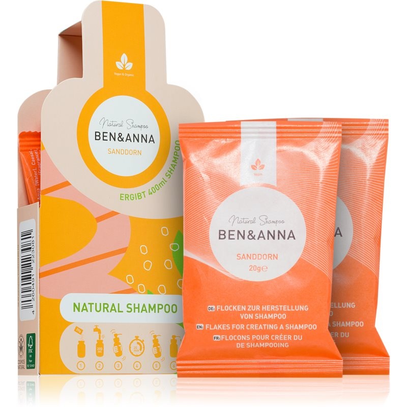 BEN&ANNA Natural Shampoo Sanddorn Shampooflocken gegen Haarausfall 2x20 g