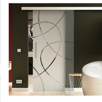 Schiebetür in Glas 205x102,5 cm (HxB) Dessin: Ellipse Sandstrahlung (E) Sadora® SlimLine-System komplett Laufschiene und Griff aus Edelstahl, für Innenbereich. ESG-Sicherheitsglas