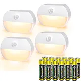sununiny LED Nachtlicht mit Bewegungsmelder,kinder Bewegungslicht mit Batterie, Indoor Treppenbeleuchtung,Auto EIN/AUS Sensor Licht Für Flur, Bad, Schlafzimmer,Orientierungslicht,Warmes Weiß (4)