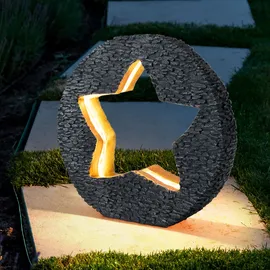 GLOBO Solarleuchte Gartendeko für Außen Tischdeko Solarleuchte goldfarben Stein-Stern Optik, grau rund, LED warmweiß, LxH 31x29,5 cm, 2er Set
