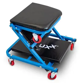 BITUXX Werkstatthocker Stahl/Vinyl blau/rot mit 6 Universalrädern