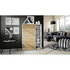 Vladon Highboard 79 x 105,5 x 35,5 cm Weiß matt / Eiche Natur