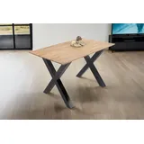 Esstisch 120x80cm Akazie massiv eichenfarben schweizer Kante X-Gestell schwarz DEAN - Naturbelassen