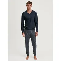 CALIDA Herren, Schlafanzug lang, V-Ausschnitt, Relax Streamline, Baumwolle, blau
