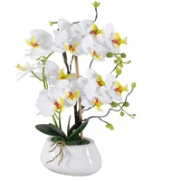 Künstliche Orchidee Weiß Kunstblume Phalaenopsis Bonsai Kunstpflanzen mit Topf Orchidee mit weißer Keramikvase Blumenarrangements