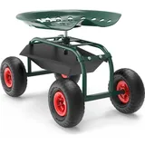 Wiltec Gartenwagen mit Ablagefläche bis 150kg Gartenhocker mit Reifen Gartentrolley für Gartenarbeit Werkstattwagen Rollwagen Arbeitssitz