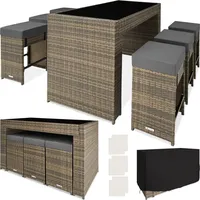 Tectake tectake® Rattan Barset, mit Aluminiumgestell, wetterfest und UV-beständig, 2 Bezugssets