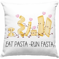 Trendation Dekokissen Trendation - Eat Pasta Run Fasta Kissen Geschenk Italiener Spruch Spaghetti Spruch Geschenkidee Dekokissen mit Füllung 40x40 blau