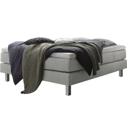 Boxspringbett HASENA "Basio", grau (grau, metall alu), B:160cm L:200cm, Komplettbetten, Boxspringbett, ohne Kopfteil, Bezugsstoffe, Federkernmatratze