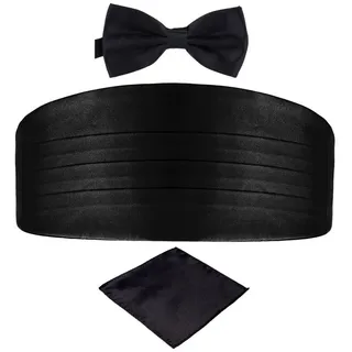 DonDon Kummerbund 3er Set Kummerbund Fliege Einstecktuch glänzend und gleichfarbig, (3er Set, 3-St), 3er Set, farblich abgestimmt, Seidenlook schwarz