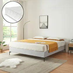 Doppelbett Lilla mit Matratze Textil 180x200 cm Hellgrau
