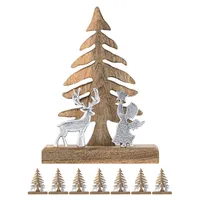 amagohome Holzfigur Weihnachtsbaum mit Hirsch u. Engel 20x27cm Masterbox 8-teilig Weihnachtsdeko Mangoholz