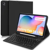 YUEJIDZ Hülle mit Tastatur für Samsung Galaxy Tab S6 Lite 2024,Schutzhülle mit Kabellos Abnehmbarer Tastatur (Deutsches QWERTZ) für Samsung Galaxy Tab S6 Lite 10.4" 2024/2022/2020,Schwarz