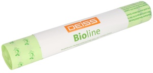 DEISS BIOLINE Bioabfallsäcke 240 Liter ecovio® Biokunststoff, Müllbeutel feuchtigkeitsdicht mit Seitenfalte, Maße (B+B x L): 650+550 x 1350 mm, 1 Karton = 20 Rollen = 100 Säcke