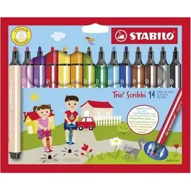 Stabilo 368/14-01 Gefederter Dreikant-Filzstift - STABILO Trio Scribbi - 14er Pack - mit 14 verschiedenen Farben