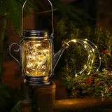 TOTHDATE 2er-set Solar Gartenleuchten Gießkanne, Solar Garten Ornamente Außen mit 45 LEDS Lichterketten Solar Mason Jar Laterne Lichter IP65 Wasserdicht für Gärten Innenhöfe Balkon Terrasse