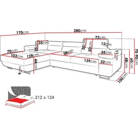 Mirjan24 Ecksofa Torezio Mini, mit Bettkasten und Schlaffunktion, Einstellbare Kopfstützen, 280x170x70-90 cm (Farbe: Wave 05, Se... - Gelb